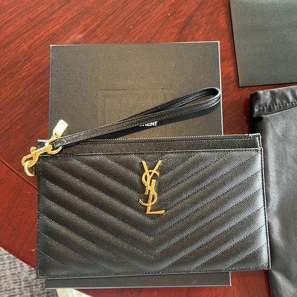 Saint Laurent Monogram Quilted Leather Wallet Clutch - Picture 2 of 4